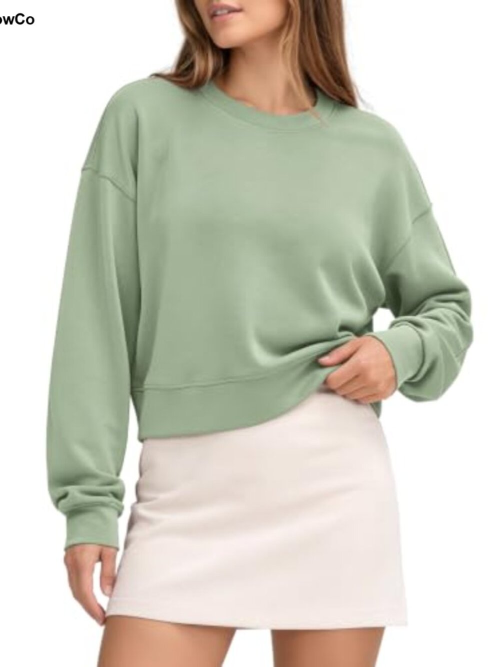 Oversized Cropped Sweatshirt Long Sleeve Crew Neck Pullover Soft Modal